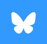 white butterfly on blue background bluesky logo